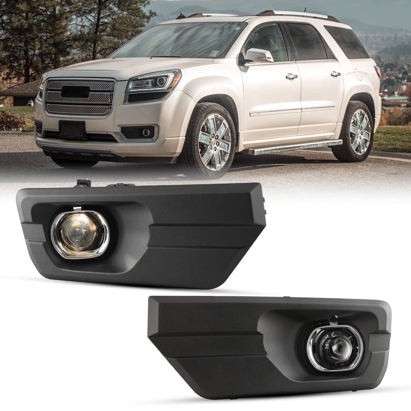CPW OEM Fog Lights Assembly Fit For 2013 2014 2015 2016 GMC Acadia, Driver & Passenger Driving Fog Lamps Replacement w/ H11 12V55W Halogen Bulbs + Wiring + Switch (Black Housing Clear Lens) - Image 1